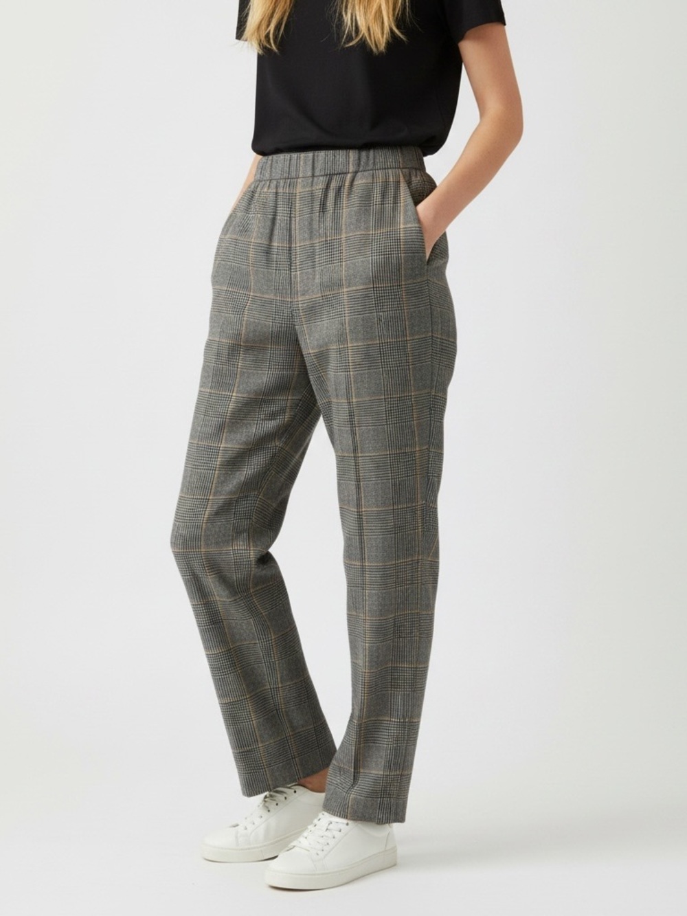 Wilfred Checked Relaxed Fit Trousers in Gray